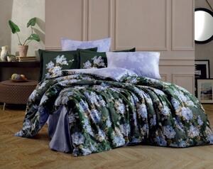 Lenjerie de pat din bumbac satinat pentru pat dublu cu cearșaf Hobby Adriana, 200 x 220 cm, verde