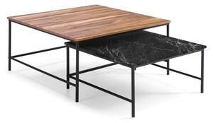 Măsuțe de cafea negru/natural 2 buc. cu blat cu aspect de lemn de nuc 80x80 cm Fiorenza – Marckeric