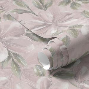 Tapet Flori roz cu frunze delicate pe un fundal delicat, Tapet flori, a00675 : Uwalls.ro