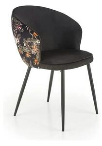 Scaun tapitat K506, negru, cu imprimeu floral, stofa catifelata, 55x60