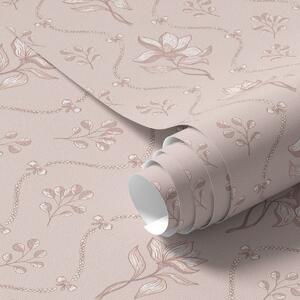 Tapet Flori mici și panglici în nuanțe delicate de roz și bej, Tapet flori, a00808 : Uwalls.ro