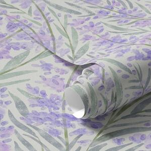 Tapet Ramuri de lavandă în nuanțe de violet pe un fundal deschis, Tapet flori, a00835 : Uwalls.ro