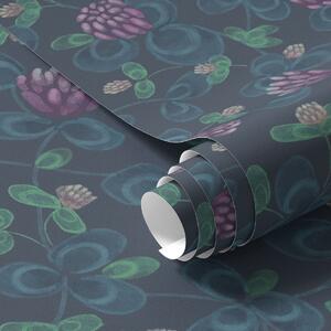 Tapet Trifoi cu flori violet pe fond albastru închis, Tapet flori, a00836 : Uwalls.ro
