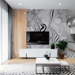 Tapet forme organice abstracte în stil 3D în tonuri de alb și gri cu dungi negre, Fototapet Abstract, w04627 : Uwalls.ro