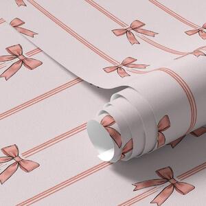 Tapet Panglici verticale cu funde, fundal roz pudrat, Tapet pentru copii, a00653v2 : Uwalls.ro