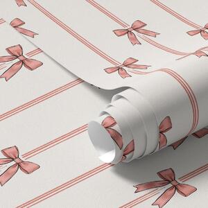 Tapet Panglici verticale cu funde, fundal de culoare fildeș, Tapet pentru copii, a00653 : Uwalls.ro