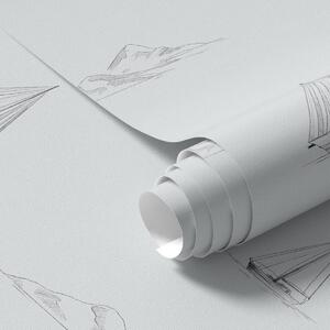 Tapet Schițe de iahturi și insule, fundal albastru-gri rece, Tapet pentru copii, a00654 : Uwalls.ro