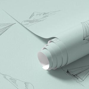 Tapet Schițe de iahturi și insule, fundal verde mentă, Tapet pentru copii, a00654v4 : Uwalls.ro