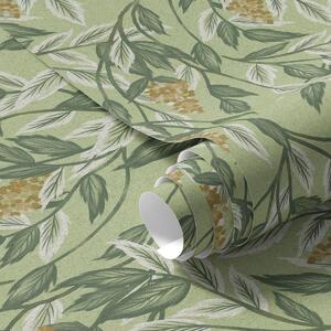 Tapet Ramuri cu ciorchini de fructe de pădure pe fundal verde, Tapet flori, a00734 : Uwalls.ro
