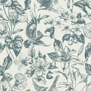 Tapet Ornament floral monocrom cu păsări, Tapet flori, a00737 : Uwalls.ro