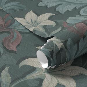 Tapet Fundal verde închis cu iriși și frunze decorative, Tapet flori, a00755 : Uwalls.ro