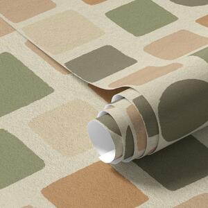 Tapet Model geometric din pătrate și cercuri în tonuri calde, Tapet abstract, a00759 : Uwalls.ro