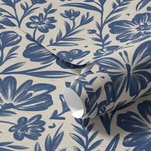 Tapet Ornament floral albastru cu fluturi, Tapet flori, a00758 : Uwalls.ro
