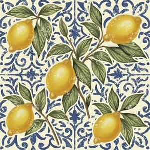 Tapet Ramuri de lămâie cu fundal ornamental albastru, Tapet Mâncare și băuturi, a00763 : Uwalls.ro