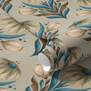 Tapet Ornament floral simetric în tonuri calde, Tapet flori, a00812 : Uwalls.ro