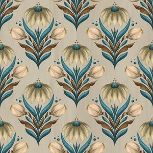 Tapet Ornament floral simetric în tonuri calde, Tapet flori, a00812 : Uwalls.ro