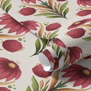 Tapet Ornament floral simetric în nuanțe intense de roșu și verde, Tapet flori, a00812v4 : Uwalls.ro