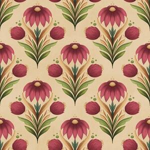 Tapet Ornament floral simetric pe fundal bej cald, Tapet flori, a00812v6 : Uwalls.ro