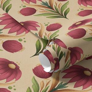 Tapet Ornament floral simetric pe fundal bej cald, Tapet flori, a00812v6 : Uwalls.ro