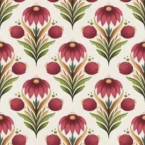 Tapet Ornament floral simetric în nuanțe intense de roșu și verde, Tapet flori, a00812v4 : Uwalls.ro