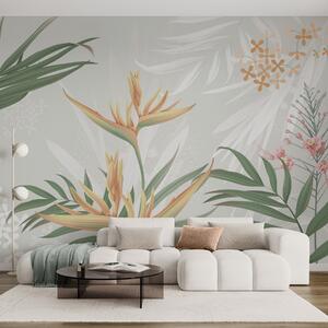 Tapet Flori exotice Strelitzia în frunziș, Fototapet Natură, w04783 : Uwalls.ro