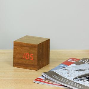 Ceas deșteptător cu display LED roșu Gingko Cube Click Clock, maro