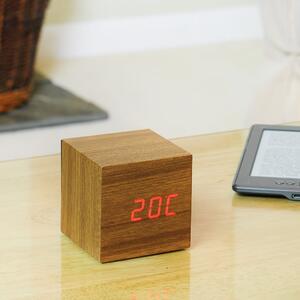 Ceas deșteptător cu display LED roșu Gingko Cube Click Clock, maro