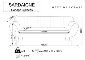 Canapea cu tapițerie din catifea Mazzini Sofas Sardaigne, 188 cm, gri