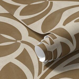 Tapet Siluete geometrice de frunze, maro caramel pe bej, Tapet flori, a00679 : Uwalls.ro