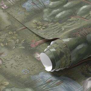Tapet Poiană cu pui de căprioare, iepuri și stârci, Tapet pădure, a00680 : Uwalls.ro