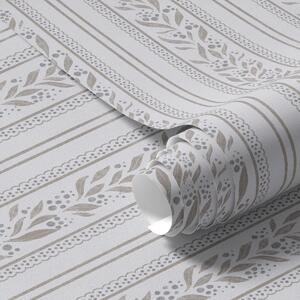Tapet Dungi cu dantelă și ramuri pe alb rece, Tapet geometrie, Tapet dungi, a00814v1 : Uwalls.ro