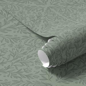 Tapet Damasc botanic fin în verde discret, Tapet flori, a00815v1 : Uwalls.ro