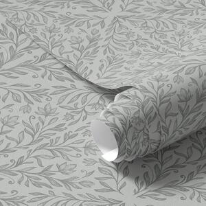 Tapet Damasc botanic în culoare gri deschis cu contururi delicate, Tapet flori, a00815v2 : Uwalls.ro