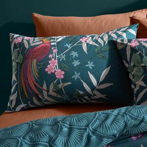 Lenjerie verde pentru pat dublu 200x200 cm Tropical Floral Birds - Catherine Lansfield