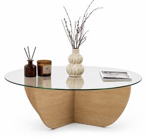 Masuta cafea LIYA, stejar/transparent, sticla/PAL, 90x90x30 cm