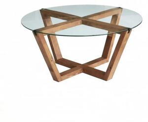 Masuta cafea Lotus, transparent/nuc, sticla/lemn, 75x75x35 cm