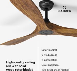Klarstein Ventilator de tavan Bahama Breeze Smart | palete rotor din lemn masiv | telecomandă + control prin aplicație