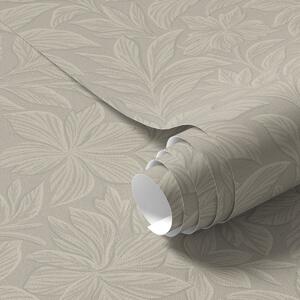 Tapet Siluete de frunze în relief, culoare gri-bej caldă, Tapet flori, a00781 : Uwalls.ro