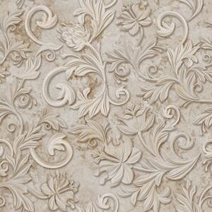 Tapet Relief din piatră cu volute florale, bej vintage, Tapet flori, a00784 : Uwalls.ro