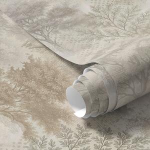 Tapet Pădure blândă în ceață, tonuri delicate de bej-gri, Tapet pădure, Tapet copaci, a00785 : Uwalls.ro