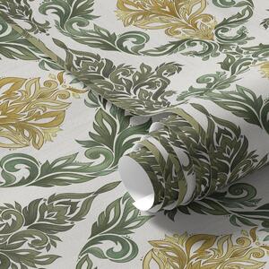 Tapet Damasc cu volute verzi pe fond deschis, Tapet stil oriental, a00828v1 : Uwalls.ro