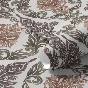 Tapet Damasc cu accente maro-cupru pe fond deschis, Tapet stil oriental, a00828v4 : Uwalls.ro