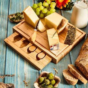 Klarstein Tocător pentru brânză cu sertar pentru cuțite, 25,2 x 3 x 19,5 cm (L x Î x l), 4 cuțite speciale, întreținere ușoară