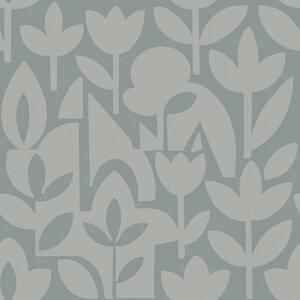 Tapet Siluete florale geometrice în albastru ardezie, Tapet flori, a00875 : Uwalls.ro