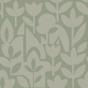 Tapet Siluete florale geometrice în nuanțe delicate de salvie, Tapet flori, a00875v1 : Uwalls.ro