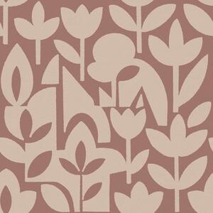 Tapet Siluete florale geometrice în teracotă și crem, Tapet flori, a00875v2 : Uwalls.ro