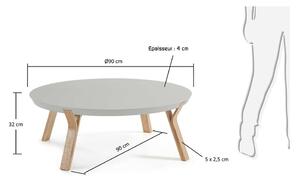 Măsuță de cafea cu picioare din lemn de frasin Kave Home Solid, ø 90 cm, gri deschis