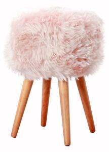 Taburet cu tapițerie din blană de oaie Native Natural, ⌀ 30 cm, roz