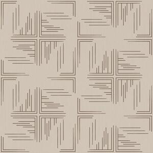 Tapet Blocuri de colț din cacao decalate, cu accente de linii împrăștiate, bej, Tapet abstract, a00912 : Uwalls.ro