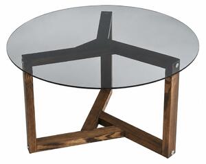 Masuta cafea Miro, nuc, sticla/lemn solid, 75x75x40 cm